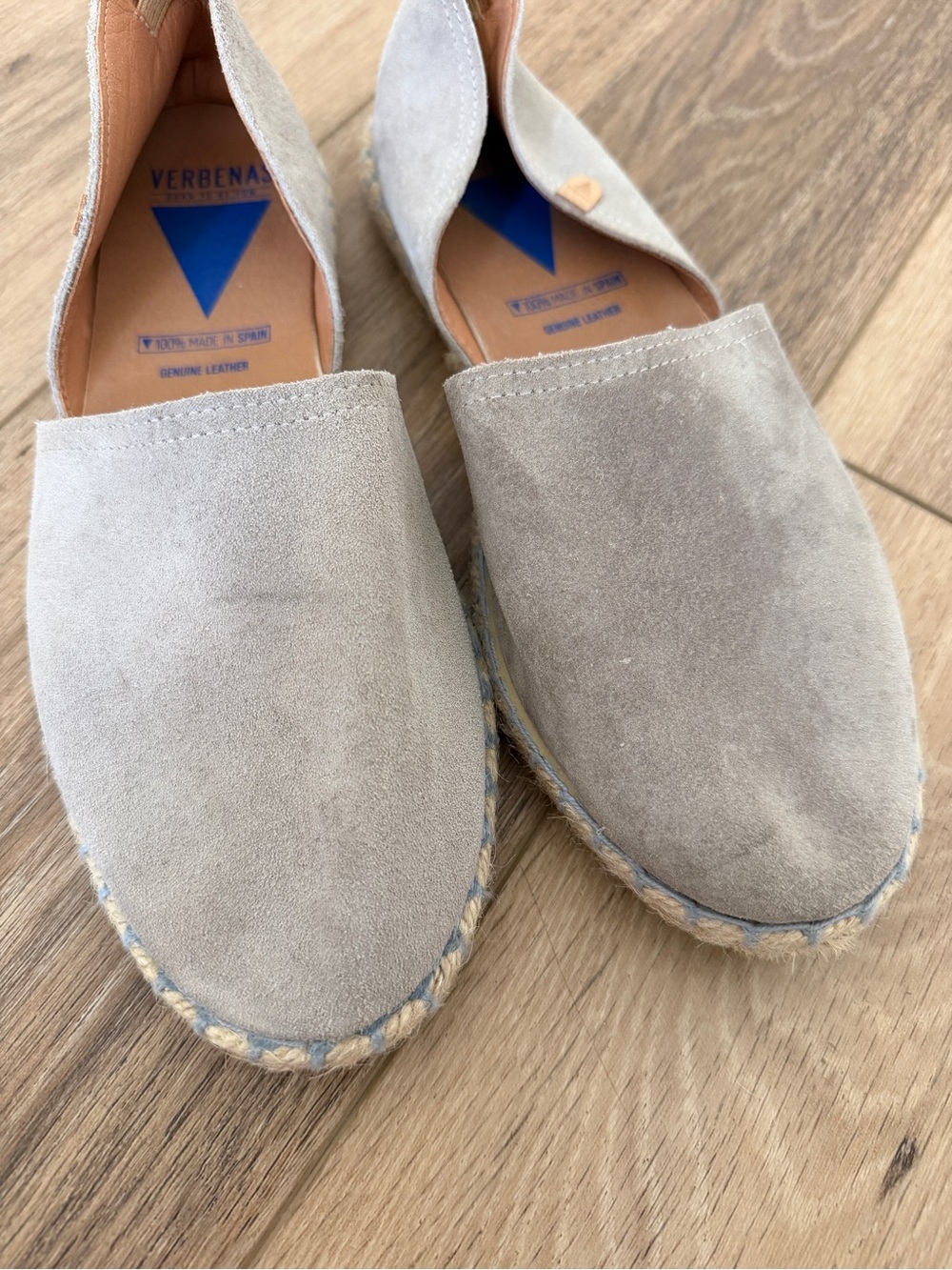 Verbenas Carmen Light Gray Suede Leather Espadrille Flats Summer - Picture 2 of 5